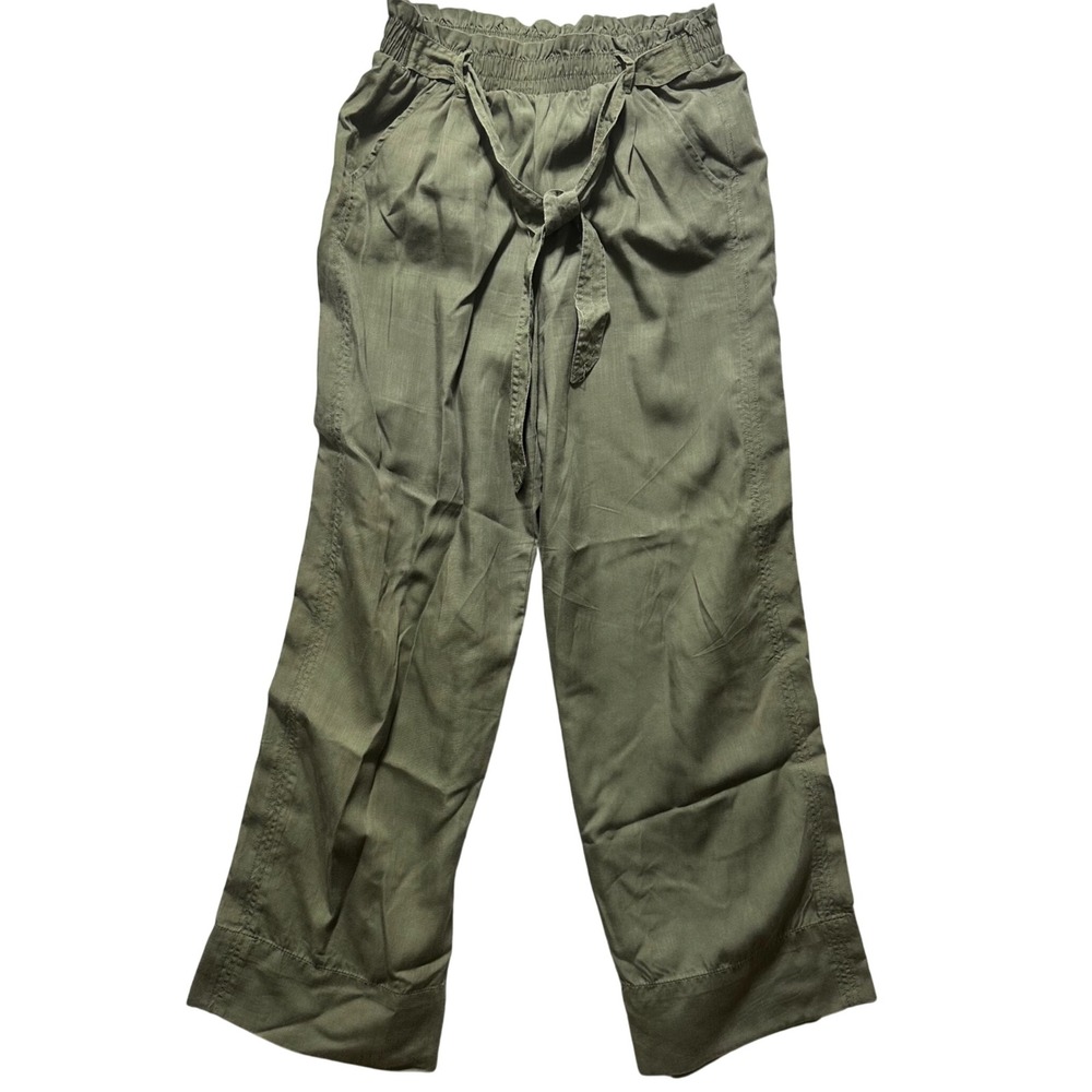 KNOX‎ ROSE Olive Green Paperbag Waist Wide Leg Pants Lyocell Size M Cottagecore